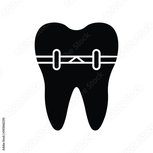 Silhouette art illustration of tooth with braces icon.eps