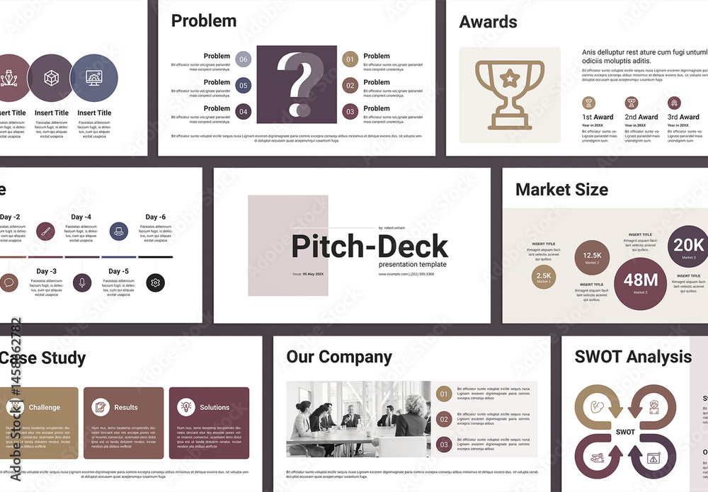 The Business Pitch Deck Presentation Template Design Layout Stock ...