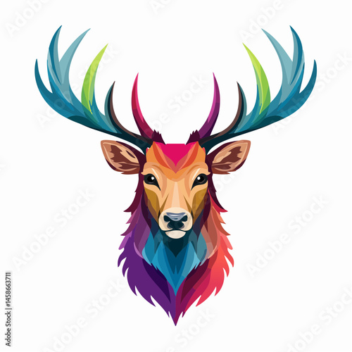 Vibrant Multicolored Elk Head Illustration