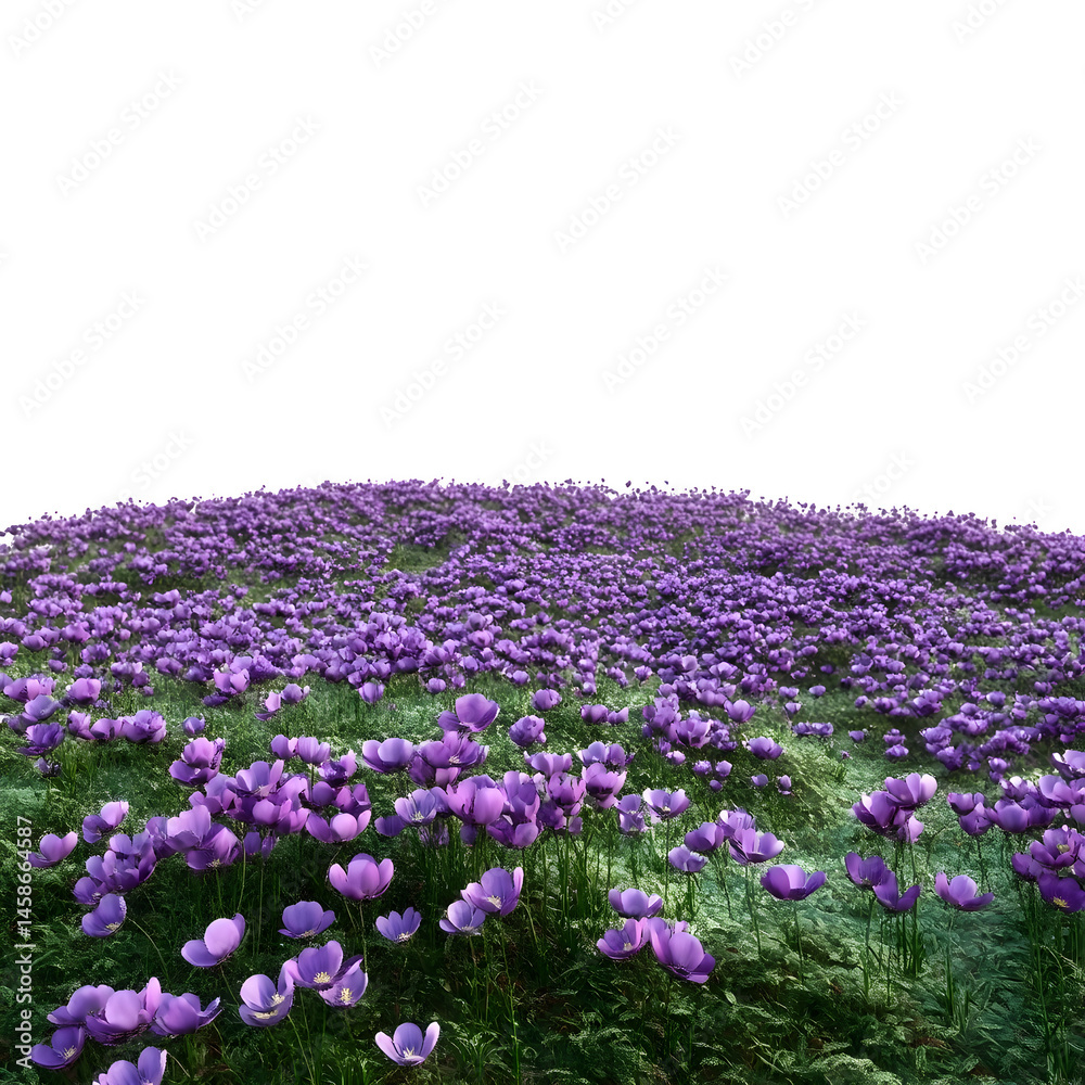 Obraz premium A large field of purple flowers and green grass isolated transparent background