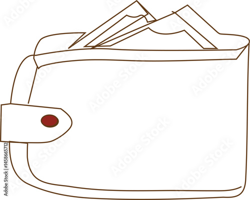 single line leather wallet with dollars on white background. 