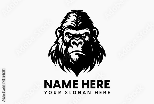 Minimalist line-art gorilla in profile vector logo design in black and white, highlighting strength, wisdom, and calm power with modern elegance  