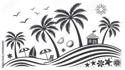 vector illustration of palm trees on beach