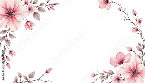 Elegant pink floral border design on a pristine white background for various creative applications