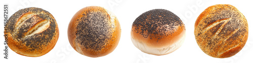 Set of a bun with poppy seeds, isolated on a transparent background.