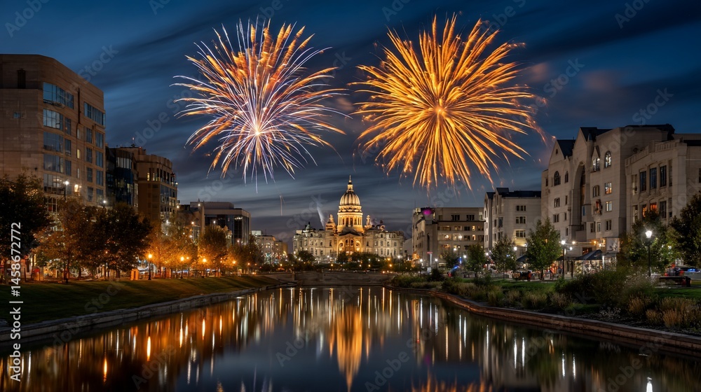 Fototapeta premium City at night with fireworks