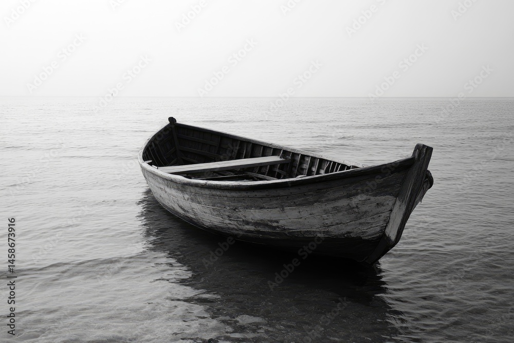 Empty rowboat on calm water Empty rowboat on calm water