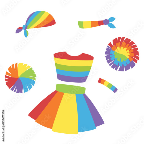  Rainbow cheerleader costume