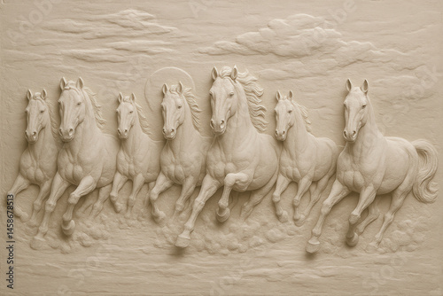 3D bas-relief of galloping horses