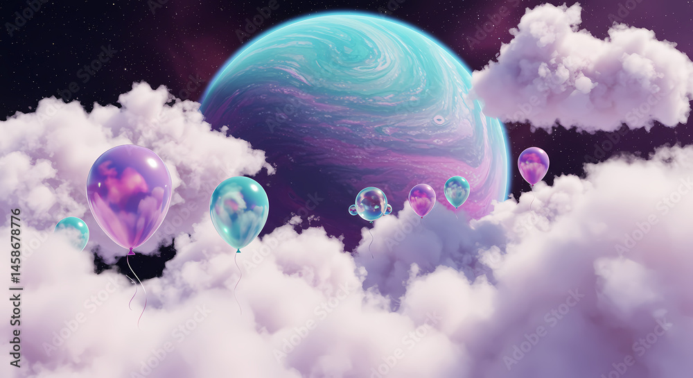 Obraz premium Fantasy Planet Cloudscape: Whimsical Space Background
