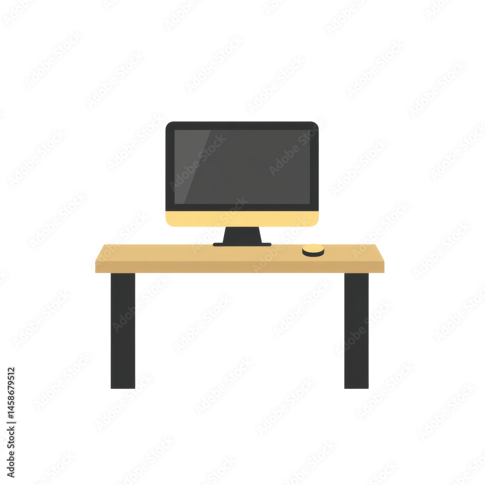 Minimalist computer desk with monitor on a transparent background Minimalist computer desk with monitor on a transparent background