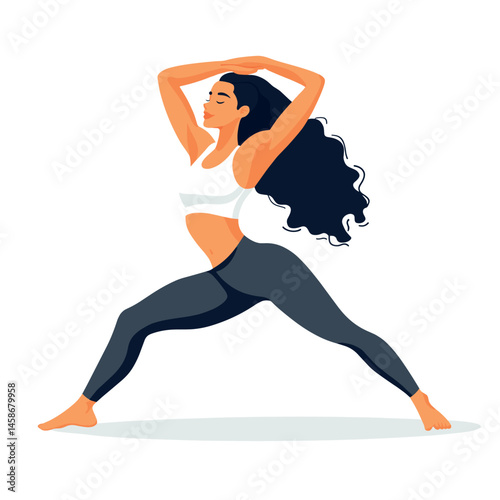 happy young woman doing stretching isolated vector illustration