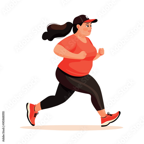overweight jogging woman isolated vector illustration