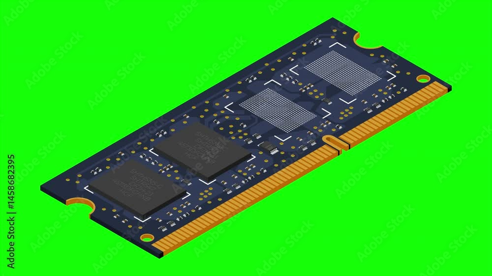 Isometric random access memory animation. RAM memory realistic 3d isometric. Computer hardware components. 4K animation