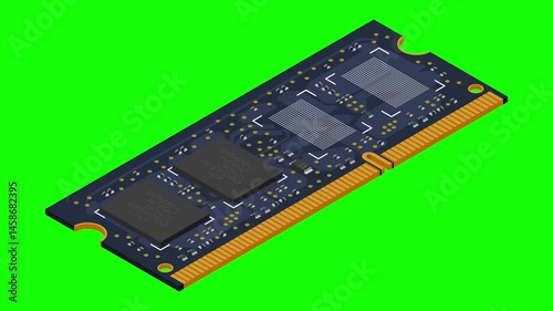 Isometric random access memory animation. RAM memory realistic 3d isometric. Computer hardware components. 4K animation
