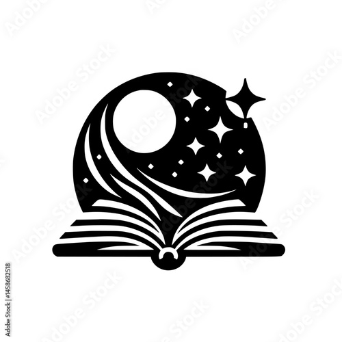 Night Sky Reading - Black & White Book & Stars Illustration