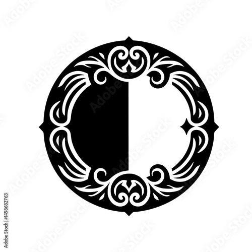 Ornamental Black & White Circle Design: Symmetrical Elegance