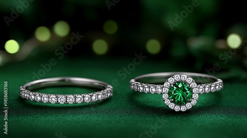 Emerald and diamond rings. Elegant jewelry