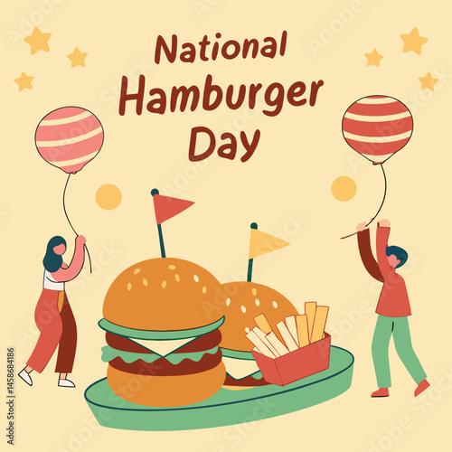 National Hamburger Day Poster with Burger and Balloons