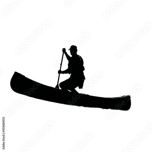 Solid black silhouette of a canoeist gliding, Vector Graphic