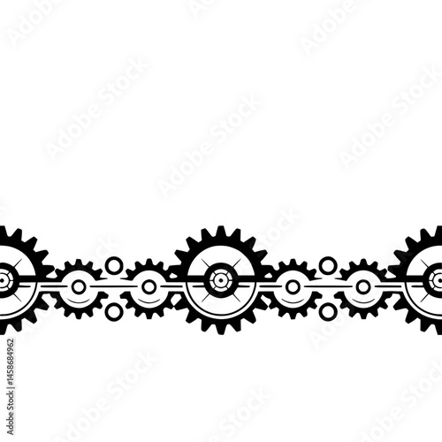 Mechanical Gear Illustration: Black & White Technical Design