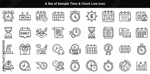 Time Clock Icon Vector Set, Schedule Date Hour Graphics