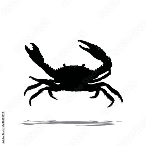Solid black silhouette of a crab scuttling, Vector Graphic