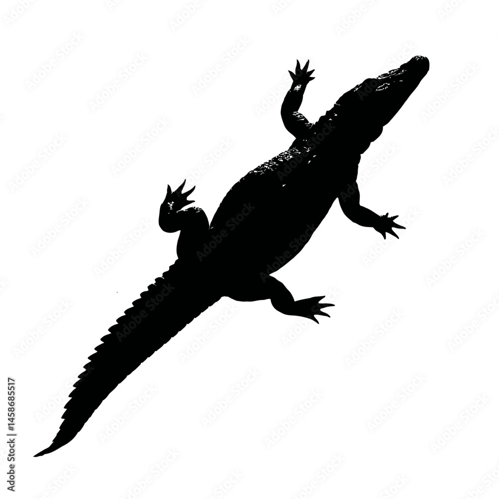 Naklejka premium Solid black silhouette of a crocodile lurking, Vector Graphic