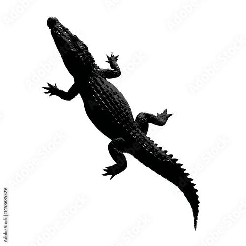 Solid black silhouette of a crocodile lurking, Vector Graphic