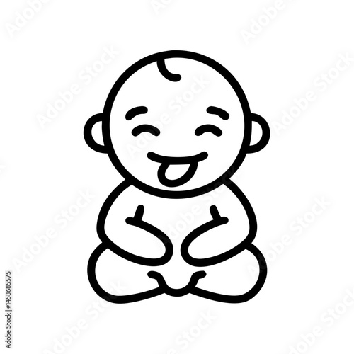 Giggling baby icon in outline with joyful face
