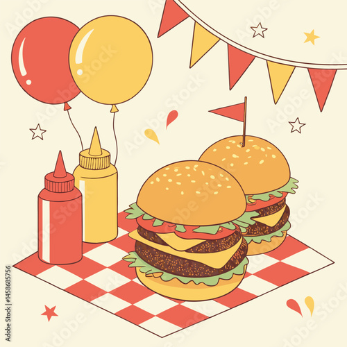 National Hamburger Day Poster with Burger and Balloons
