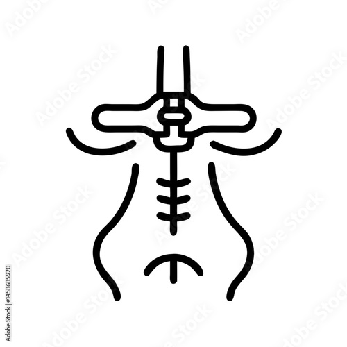 Line style black and white icon depicting a pelvis with spinal column and injection point, symbolizing epidural anesthesia in childbirth.
