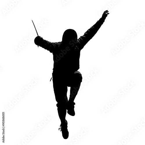 Solid black silhouette of a fencer lunging, Vector Graphic