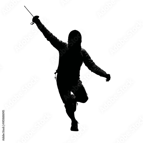 Solid black silhouette of a fencer lunging, Vector Graphic