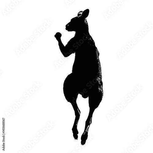 Solid black silhouette of a kangaroo boxing, Vector Graphic