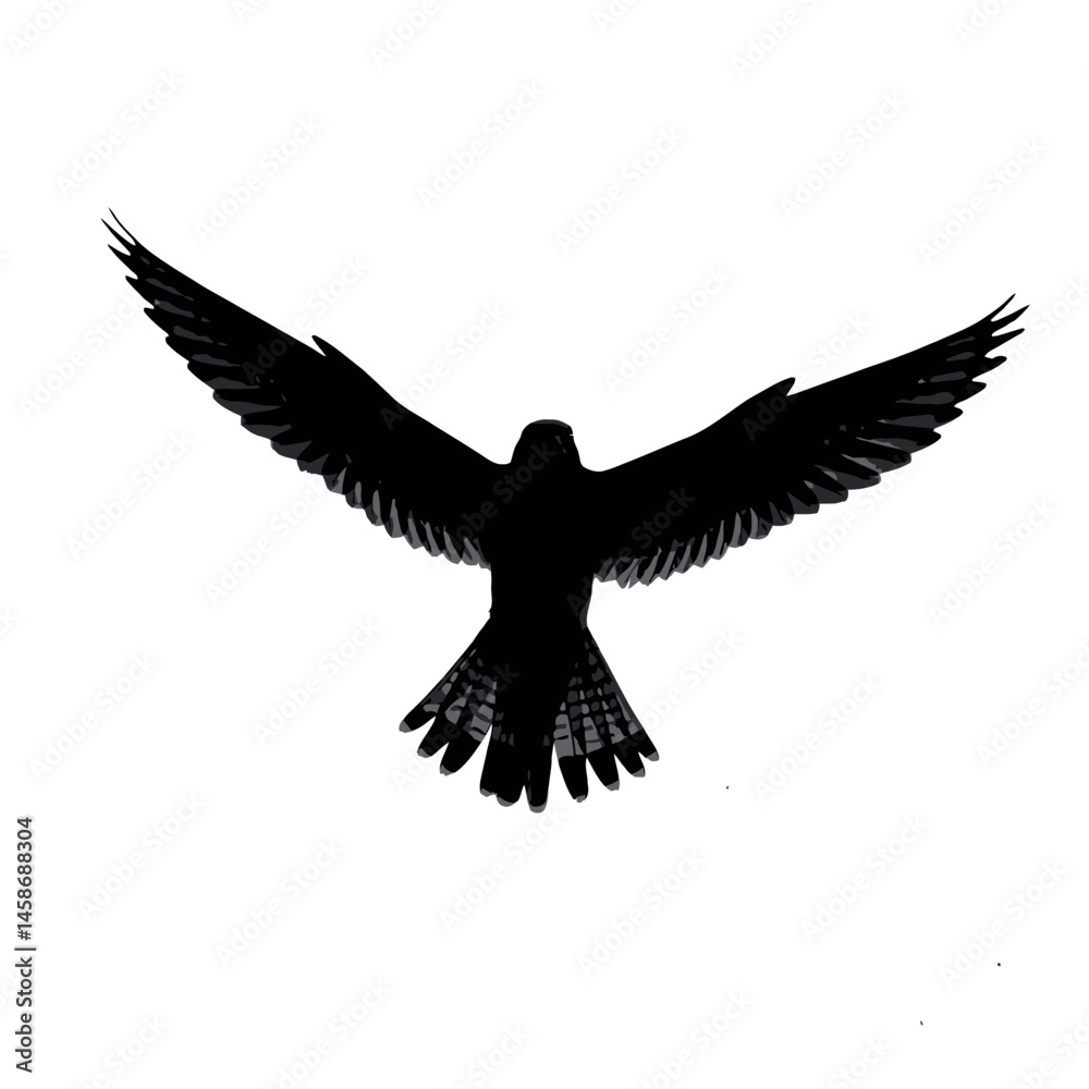Fototapeta premium Solid black silhouette of a kestrel hovering, Vector Graphic
