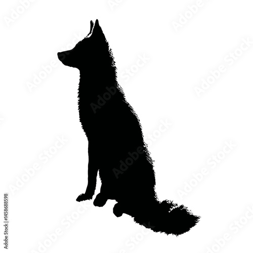 Solid black silhouette of a kitsune sly, Vector Graphic