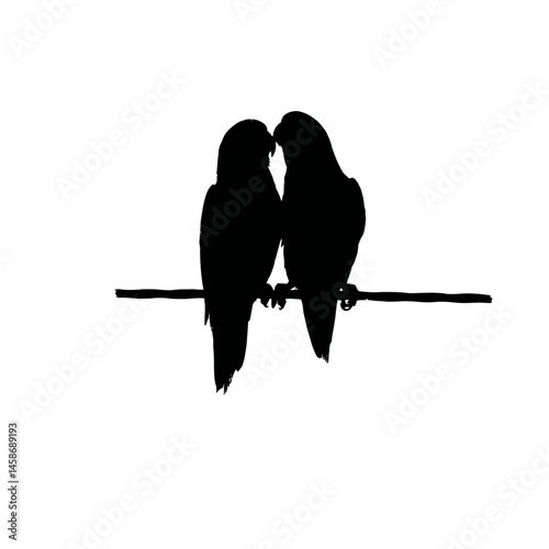 Solid black silhouette of a lovebird cuddling, Vector Graphic