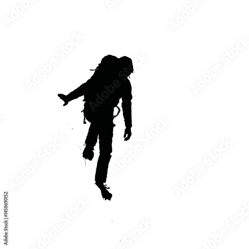 Solid black silhouette of a mountain climber ascending, Vector Graphic
