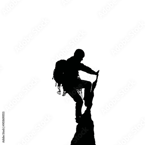 Solid black silhouette of a mountain climber ascending, Vector Graphic