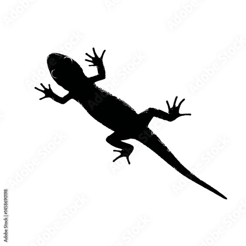 Solid black silhouette of a newt swimming, Vector Graphic
