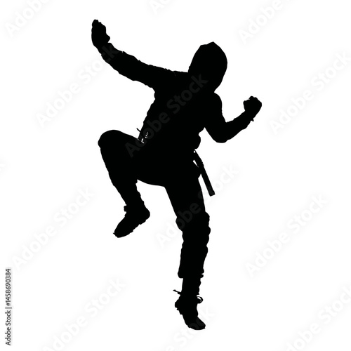Solid black silhouette of a ninja stealthy, Vector Graphic