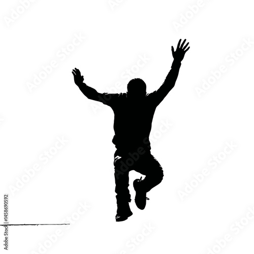 Solid black silhouette of a parkour athlete jumping, Vector Graphic