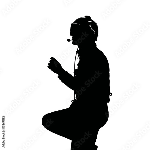 Solid black silhouette of a pilot navigating, Vector Graphic
