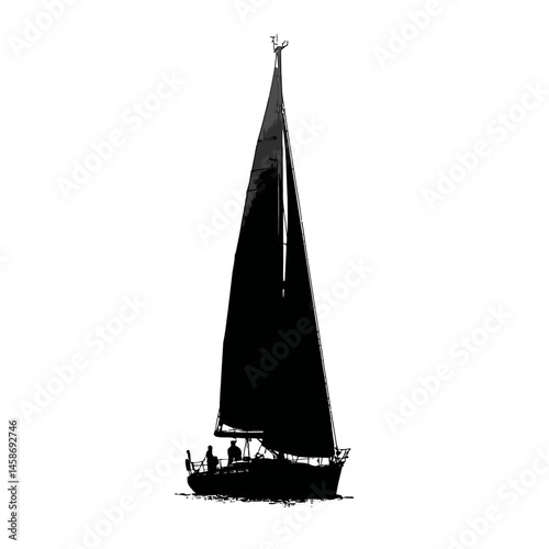 Solid black silhouette of a sailboat sailing, Vector Graphic