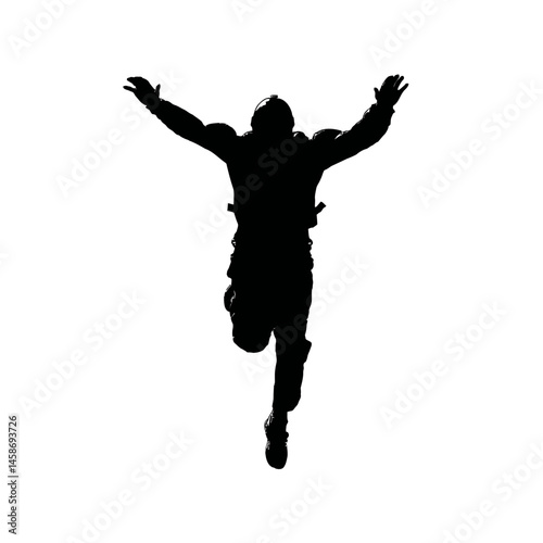 Solid black silhouette of a skydiver freefalling, Vector Graphic