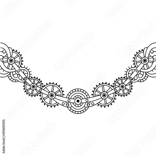 Steampunk Gear Border Design, Black and White, Vector Illustration