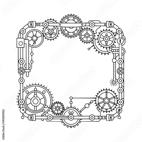 Steampunk Gear Frame Illustration, Vector Design, Mechanism Border