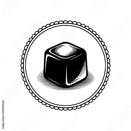 Engraved Chocolate Cube in Decorative Frame - Vintage Style Illustration