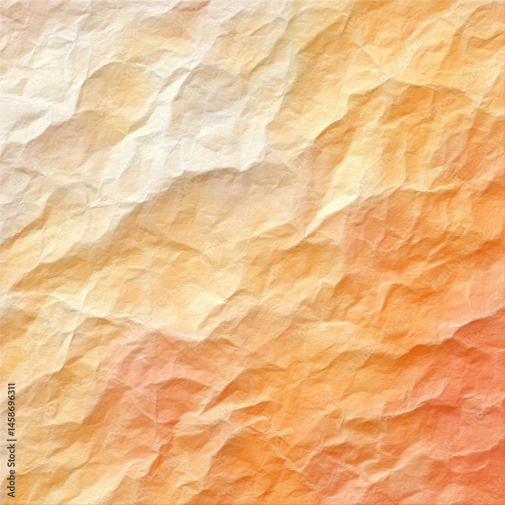 Obraz premium Crinkled paper texture with warm orange and beige tones creating soft wrinkled surface